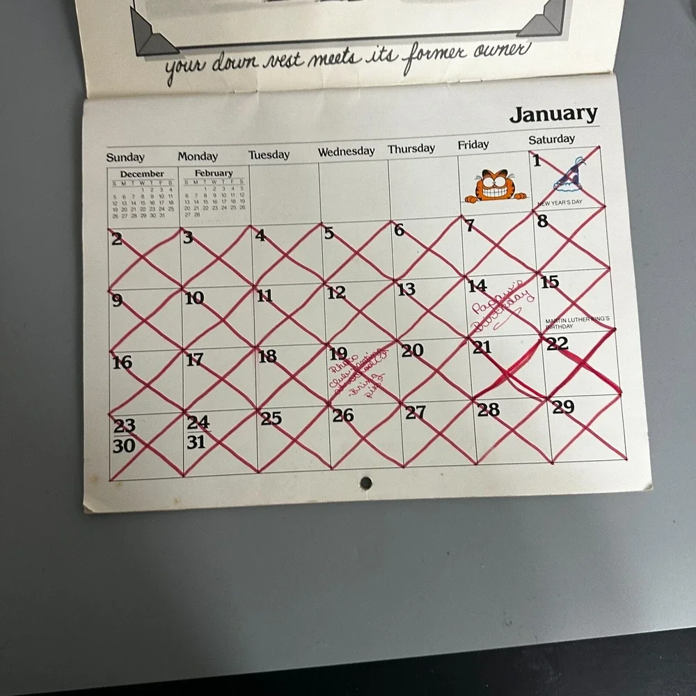 Vintage 1983 Garfield Wall Calendar Jim Davis Ballantine Books Monday Theme